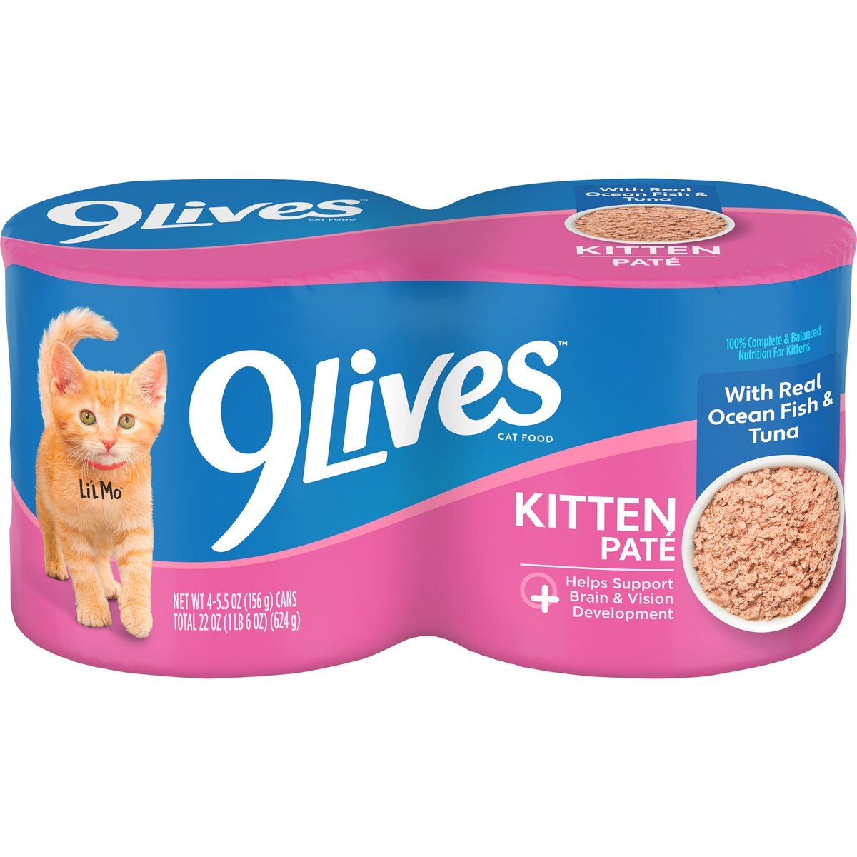 9 Lives Kitten Pate with Real Ocean Fish & Tuna Wet Cat Food, 5.5-oz can, pack of 4