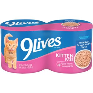 9 Lives Meaty Pate with Real Ocean Whitefish & Tuna Pate Wet Kitten Food, 5.5-oz can, case of 4