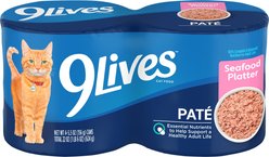 9 Lives Pate Seafood Platter Wet Cat Food, 5.5-oz can, case of 4