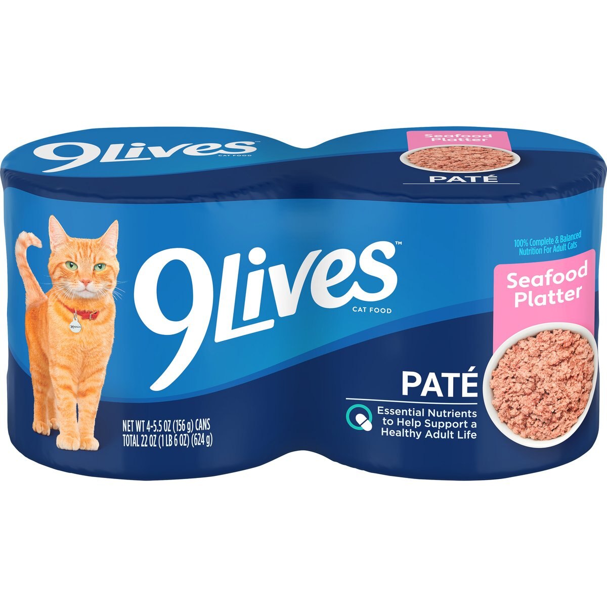 9 Lives Pate Seafood Platter Wet Cat Food, 5.5-oz can, case of 4