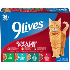 9 Lives Meaty Favorites Variety Pack Canned Cat Food, 5.5-oz, case of 36