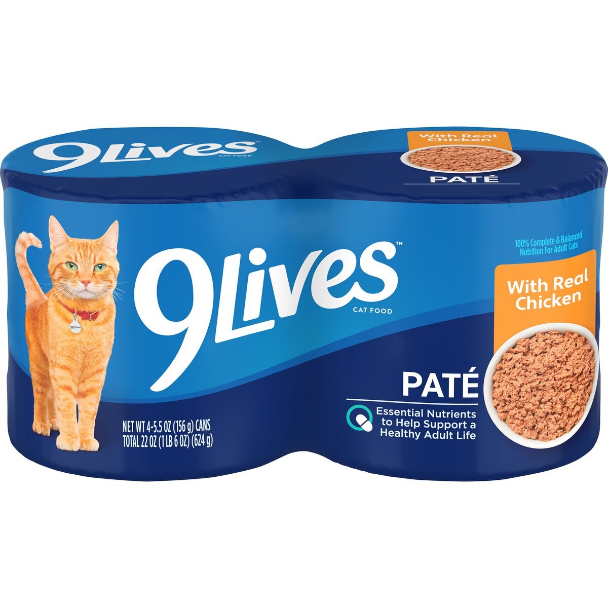 9 Lives Pate with Real Chicken Wet Cat Food, 5.5-oz can, case of 4