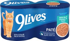 9 Lives Meaty Pate with Real Chicken & Tuna Wet Cat Food, 5.5-oz can, case of 4