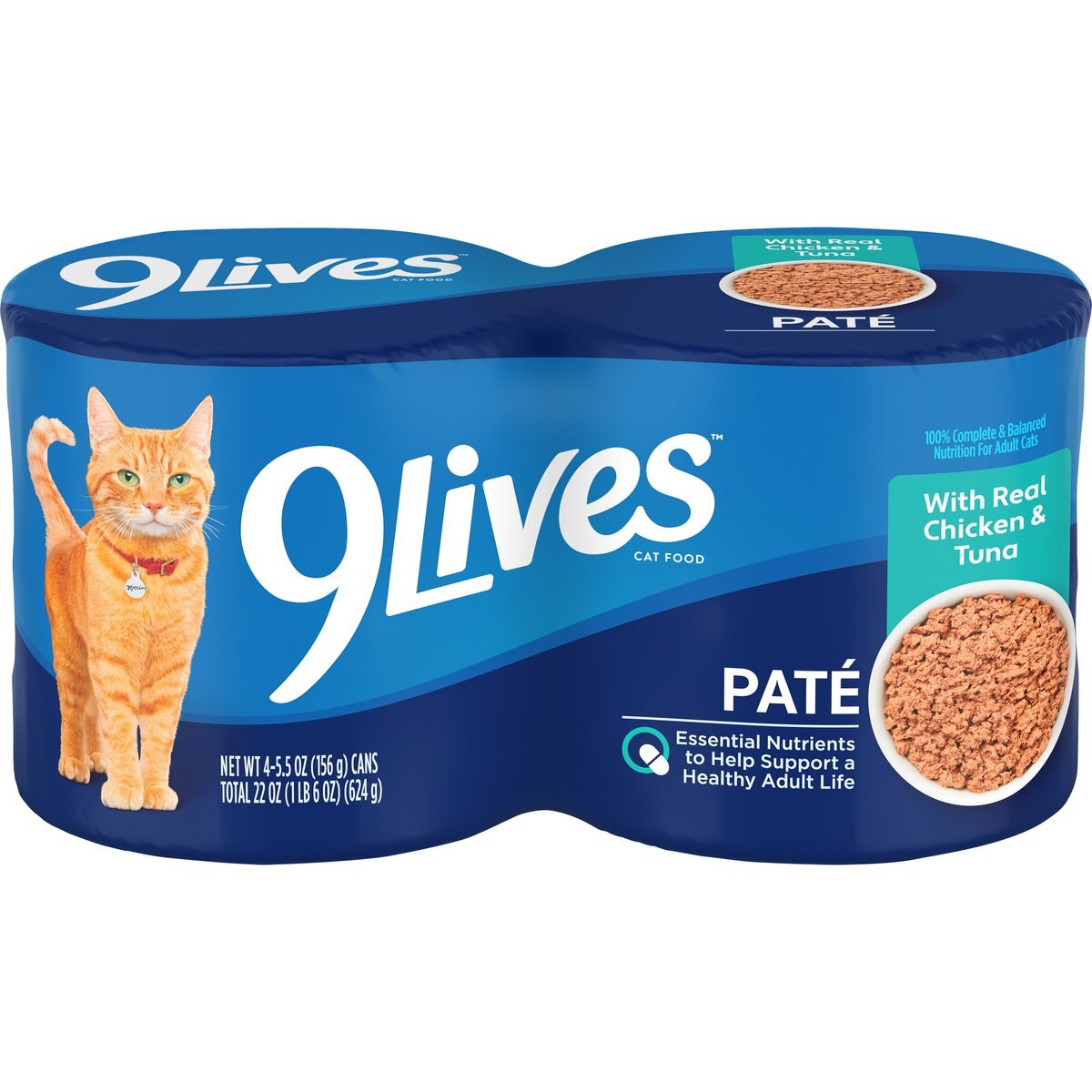 9 Lives Pate with Real Chicken & Tuna Wet Cat Food, 5.5-oz can, case of 4