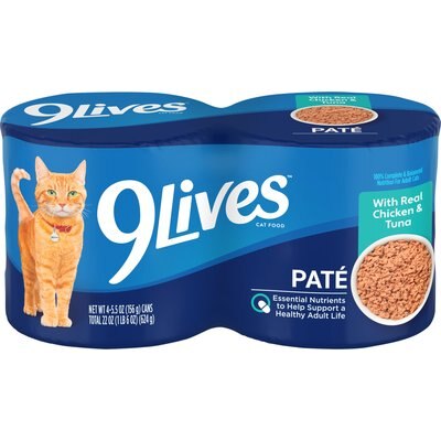 9 Lives 9 Lives Pate with Real Chicken & Tuna Wet Cat Food, 5.5-oz can, case of 4