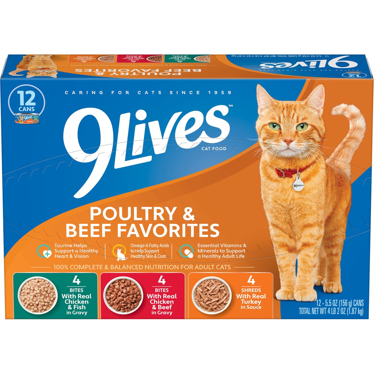 9 Lives Poultry & Beef Favorites Variety Pack Canned Cat Food, 5.5-oz, case of 12