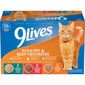 9 Lives Poultry & Beef Favorites Variety Pack Canned Cat Food, 5.5-oz, case of 24