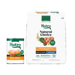 Nutro Natural Choice Large Breed Adult Chicken & Brown Rice Recipe Dry Food + Hearty Stew Tender Chicken, Carrot & Pea Stew Grain-Free Canned Dog Food