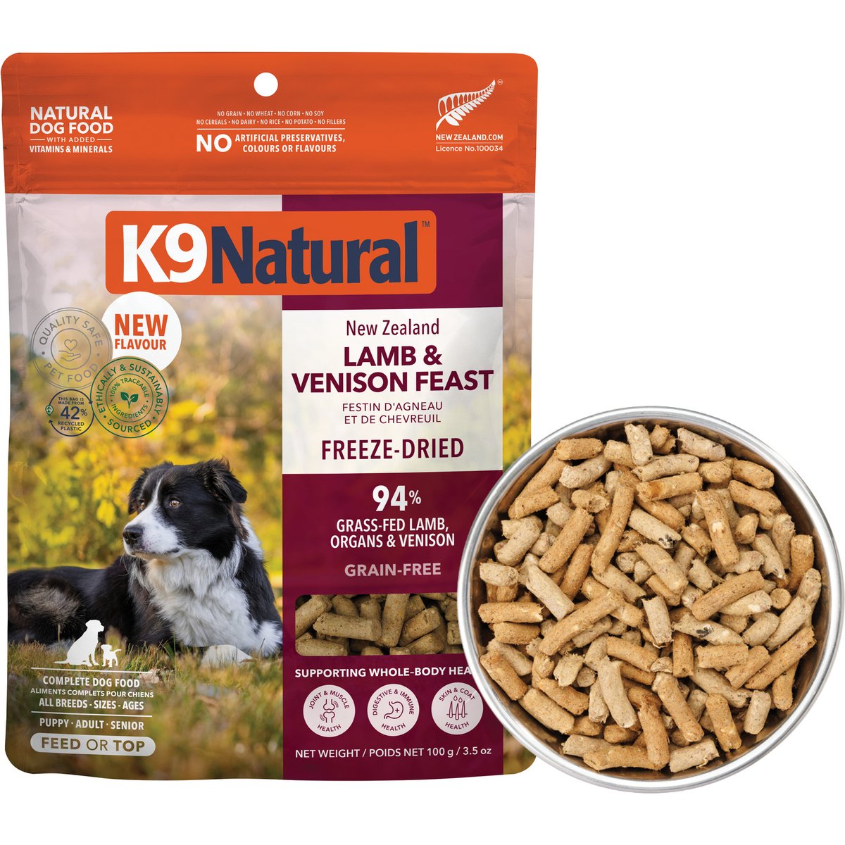 K9 Natural New Zealand Lamb & Venison Feast Grain-Free Freeze-Dried Dog Food, 3.5-oz bag