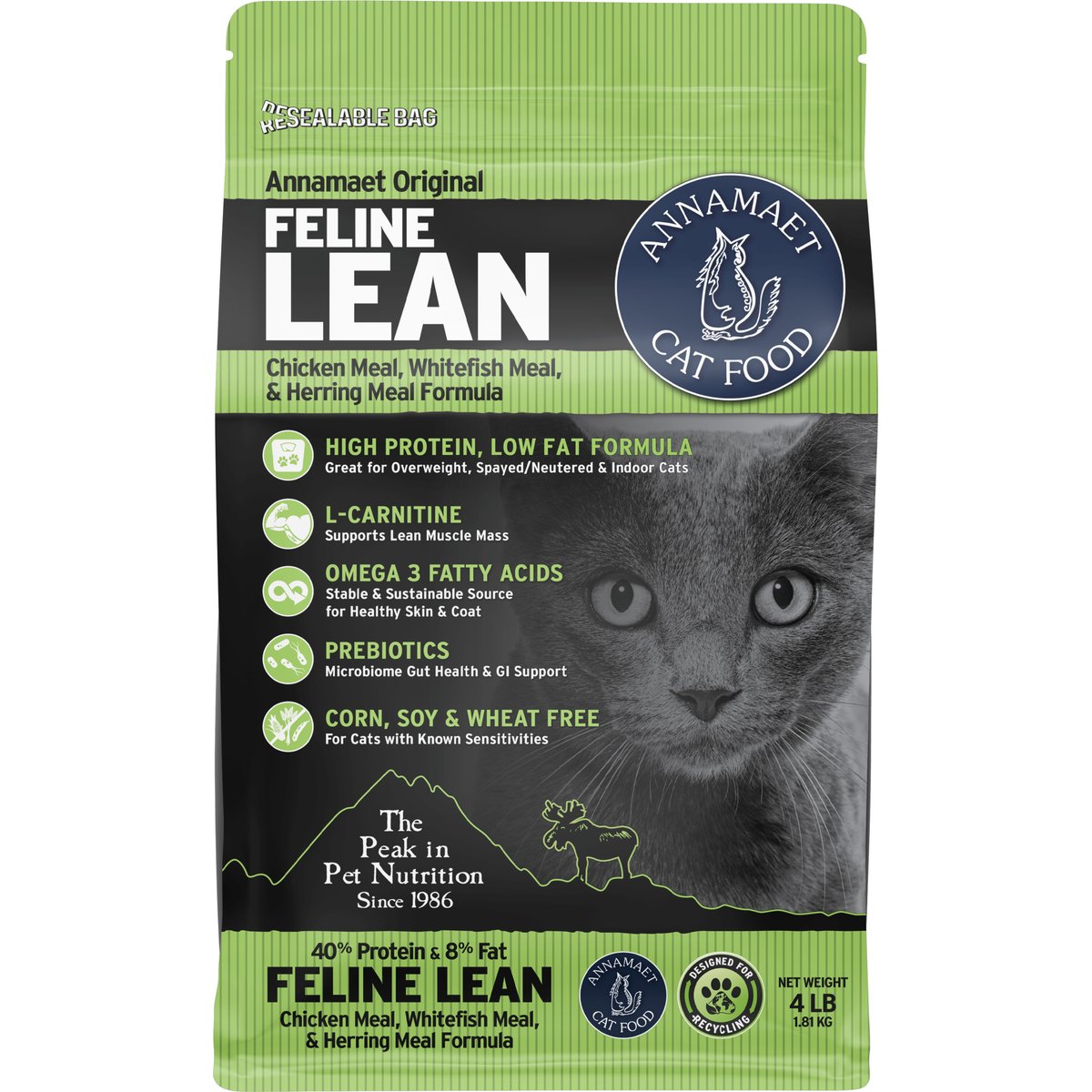 Annamaet Original Feline Lean Formula Chicken Low Fat Dry Cat Food, 4-lb bag