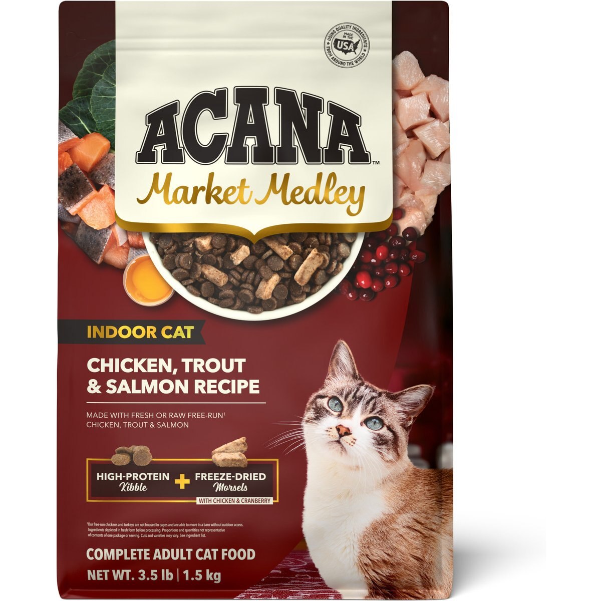 ACANA Market Medley Chicken, Trout & Salmon Recipe with Freeze-Dried Morsels Made with Chicken & Cranberry Grain-Free Indoor Adult Dry Cat Food, 3.5-lb bag
