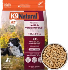 K9 Natural New Zealand Lamb & Venison Feast Grain-Free Freeze-Dried Dog Food, 17.6-oz bag