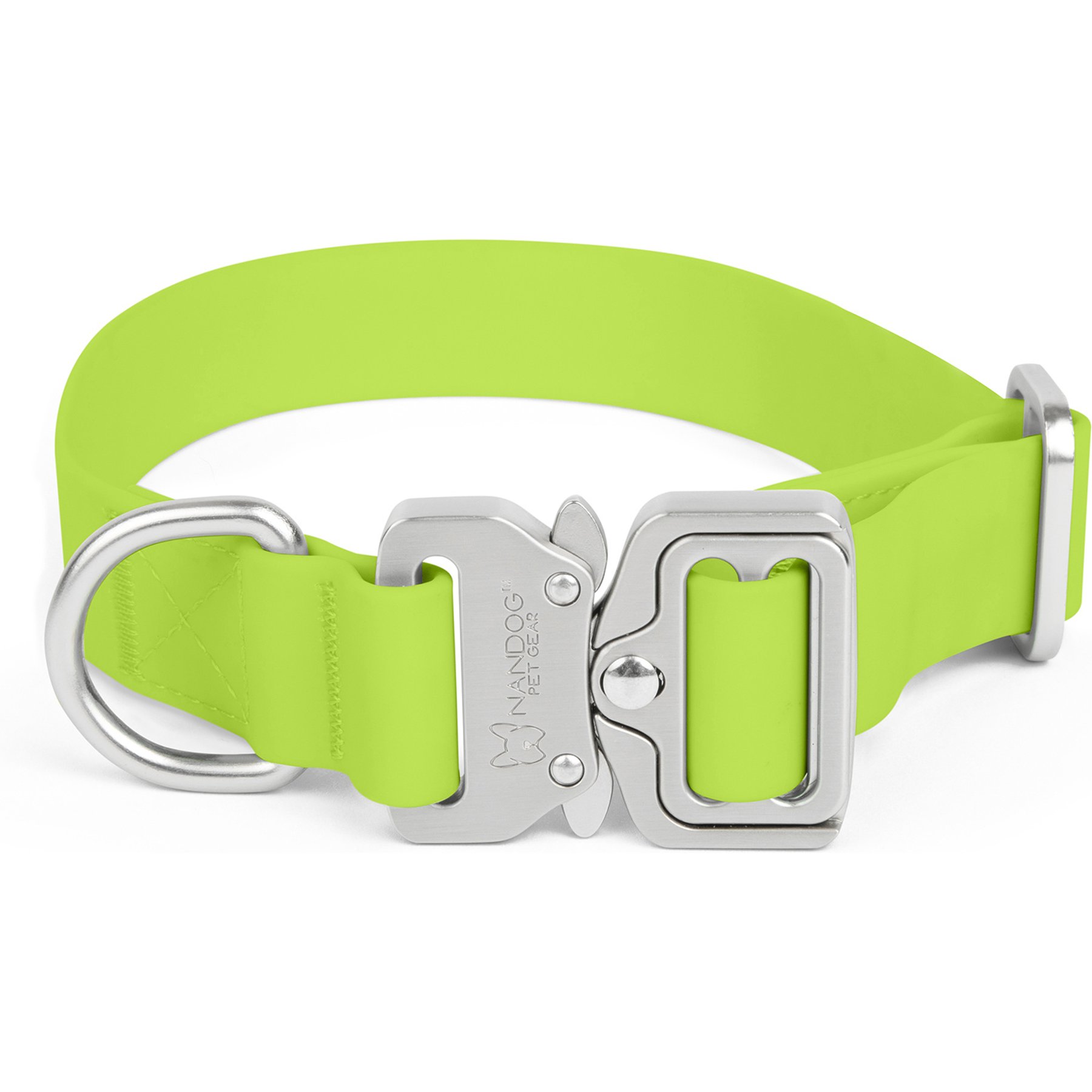Nandog Durable Adjustable Sport Poly-Flex Waterproof Vinyl PVC Dog Collar, Neon Green, Large: 17 to 22-in neck, 1-in wide