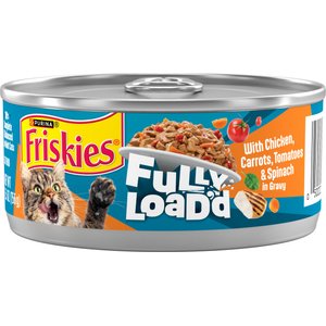 Friskies Fully Load’d Chicken, Carrots, Tomatoes & Spinach Wet Cat Food, 5.5-oz. can, 24 count