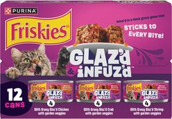 Friskies Glaz’d & Infuz’d Wet Cat Food Variety Pack with Chicken, Crab or Shrimp Wet Cat Food, 5.5-oz. can, 12 count
