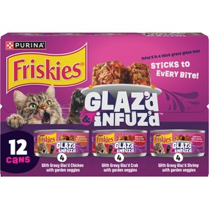 Friskies Glaz’d & Infuz’d Wet Cat Food Variety Pack with Chicken, Crab or Shrimp Wet Cat Food, 5.5-oz. can, 12 count