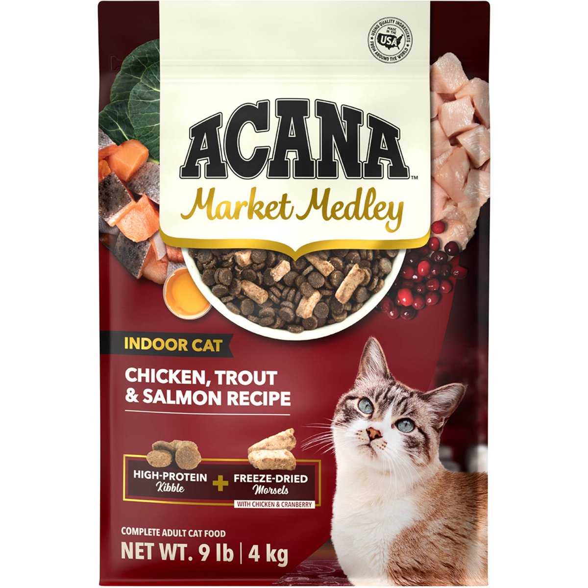 ACANA Market Medley Chicken, Trout & Salmon Recipe with Freeze-Dried Morsels Made with Chicken & Cranberry Grain-Free Indoor Adult Dry Cat Food, 18-lb bundle
