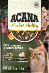 ACANA Market Medley Duck, Chicken & Turkey Recipe with Freeze-Dried Morsels Made with Duck & Cranberry Grain-Free Dry Cat Food, 9-lb bag