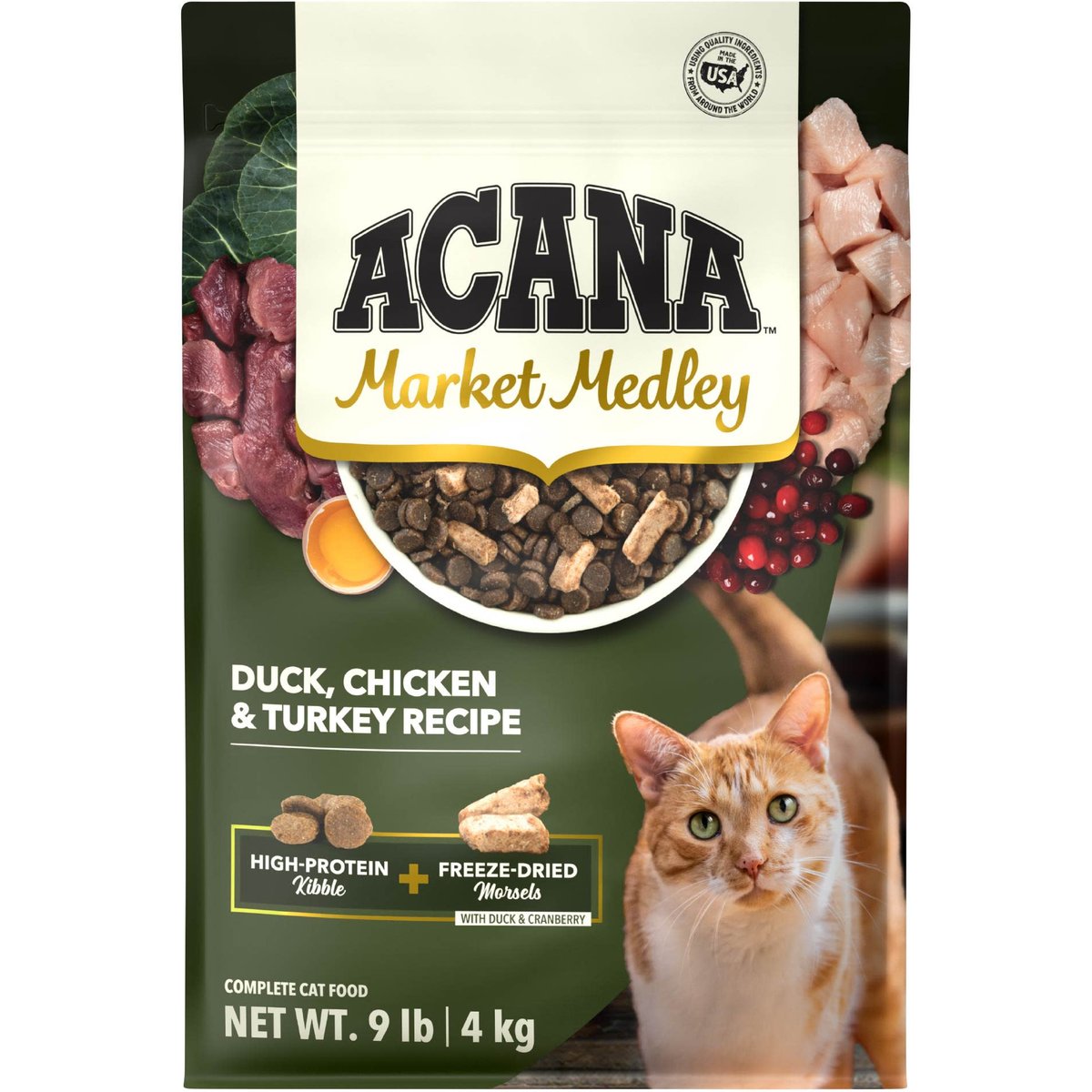 ACANA Market Medley Duck, Chicken & Turkey Recipe with Freeze-Dried Morsels Made with Duck & Cranberry Grain-Free Dry Cat Food, 18-lb bundle