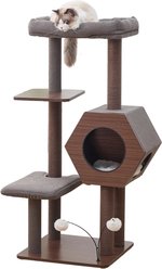 Petpals Wagon 2.0 5-Level Mid-Century Modern 37-in Polyester Cat Tree with Hexagon Condo, Recycled Scratchers, Washable Bed & Toy, Brown, Large