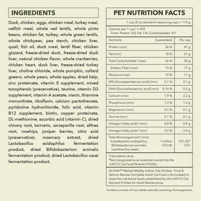 Show full view: ACANA Market Medley Duck, Chicken & Turkey Recipe with Freeze-Dried Morsels Made with Duck & Cranberry Grain-Free Dry Cat Food, 9-lb bag slide 9 of 10