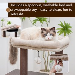 Petpals Elevate 2.0 4-Level Mid-Century Modern 37-in Polyester Cat Tree with Recycled Paper Rope, Washable Bed & Condo, Interchangeable Toy, Brown & Grey, Medium slide 2 of 7