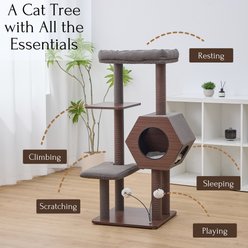 Petpals Wagon 2.0 5-Level Mid-Century Modern 37-in Polyester Cat Tree with Hexagon Condo, Recycled Scratchers, Washable Bed & Toy, Brown, Large slide 2 of 8