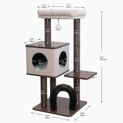Show full view: Petpals Elevate 2.0 4-Level Mid-Century Modern 37-in Polyester Cat Tree with Recycled Paper Rope, Washable Bed & Condo, Interchangeable Toy, Brown & Grey, Medium slide 7 of 7