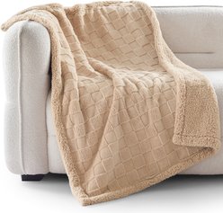 MIXJOY Checkered Pattern Fluffy Waterproof Machine washable Dog & Cat Blanket, Light Brown, Medium