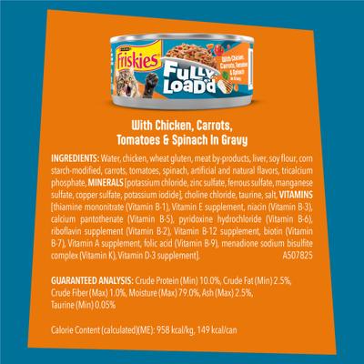 Show full view: Friskies Fully Load’d Chicken, Carrots, Tomatoes & Spinach Wet Cat Food, 5.5-oz. can, 24 count slide 7 of 10