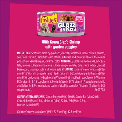 Show full view: Friskies Glaz’d & Infuz’d with Gravy Glaz’d Shrimp Flavored Wet Cat Food, 5.5-oz. can, 24 count slide 7 of 10
