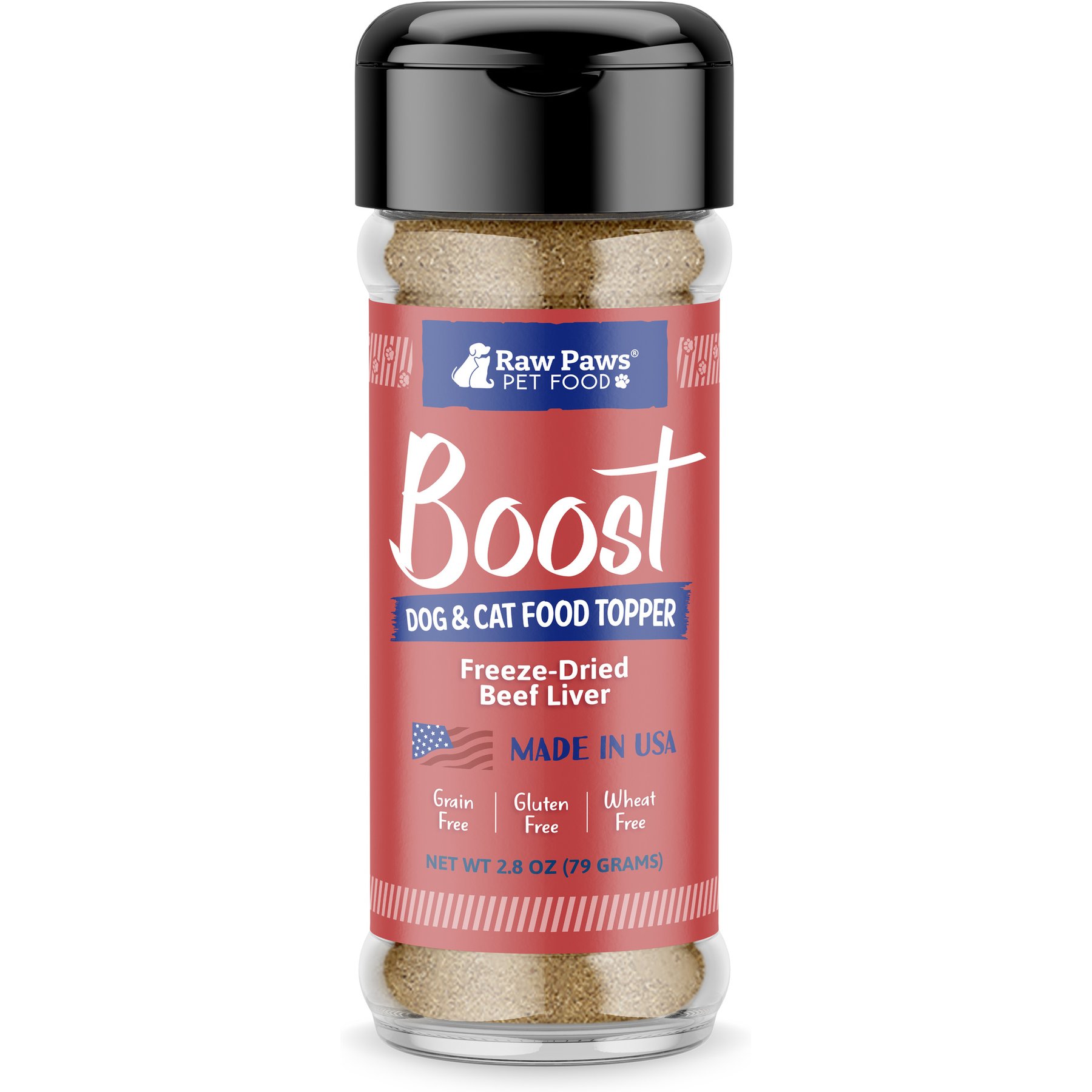 Raw Paws Boost Freeze-Dried Beef Liver Food Topper Powder Supplement for Dogs & Cats, 2.8-oz