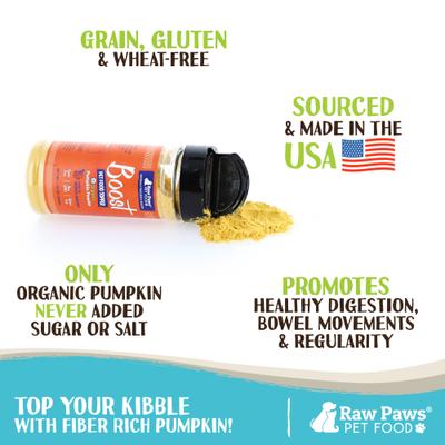 Show full view: Raw Paws Boost Organic Pumpkin Food Topper Powder Supplement for Dogs, 3-oz slide 3 of 8