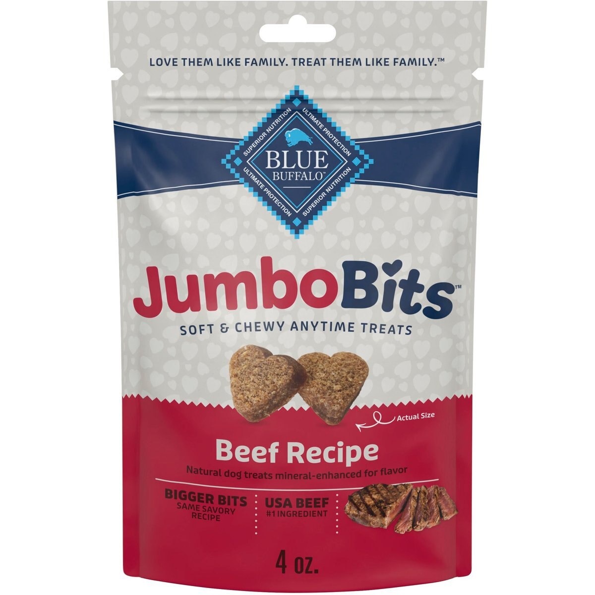 Blue Buffalo Jumbo Bits Beef Recipe Soft & Chewy Dog Treats, 4-oz bag