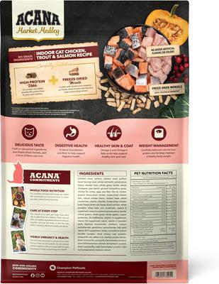 Show full view: ACANA Market Medley Chicken, Trout & Salmon Recipe with Freeze-Dried Morsels Made with Chicken & Cranberry Grain-Free Indoor Adult Dry Cat Food, 9-lb bag slide 3 of 10