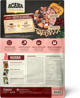 Show full view: ACANA Market Medley Chicken, Trout & Salmon Recipe with Freeze-Dried Morsels Made with Chicken & Cranberry Grain-Free Indoor Adult Dry Cat Food, 3.5-lb bag slide 3 of 10