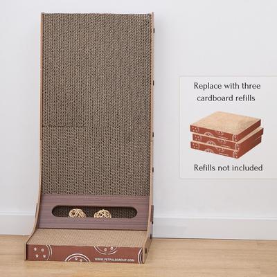 Show full view: Petpals Poly Angled Cat Scratcher with Replaceable Corrugated Inserts, Rattan Toy & Adjustable Stabilizers, Brown, Large slide 7 of 8