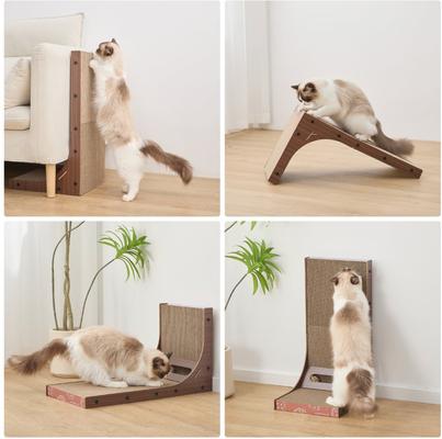 Show full view: Petpals Poly Angled Cat Scratcher with Replaceable Corrugated Inserts, Rattan Toy & Adjustable Stabilizers, Brown, Large slide 8 of 8