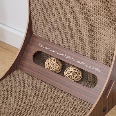 Show full view: Petpals Poly Angled Cat Scratcher with Replaceable Corrugated Inserts, Rattan Toy & Adjustable Stabilizers, Brown, Large slide 4 of 8