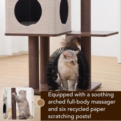 Show full view: Petpals Elevate 2.0 4-Level Mid-Century Modern 37-in Polyester Cat Tree with Recycled Paper Rope, Washable Bed & Condo, Interchangeable Toy, Brown & Grey, Medium slide 4 of 7