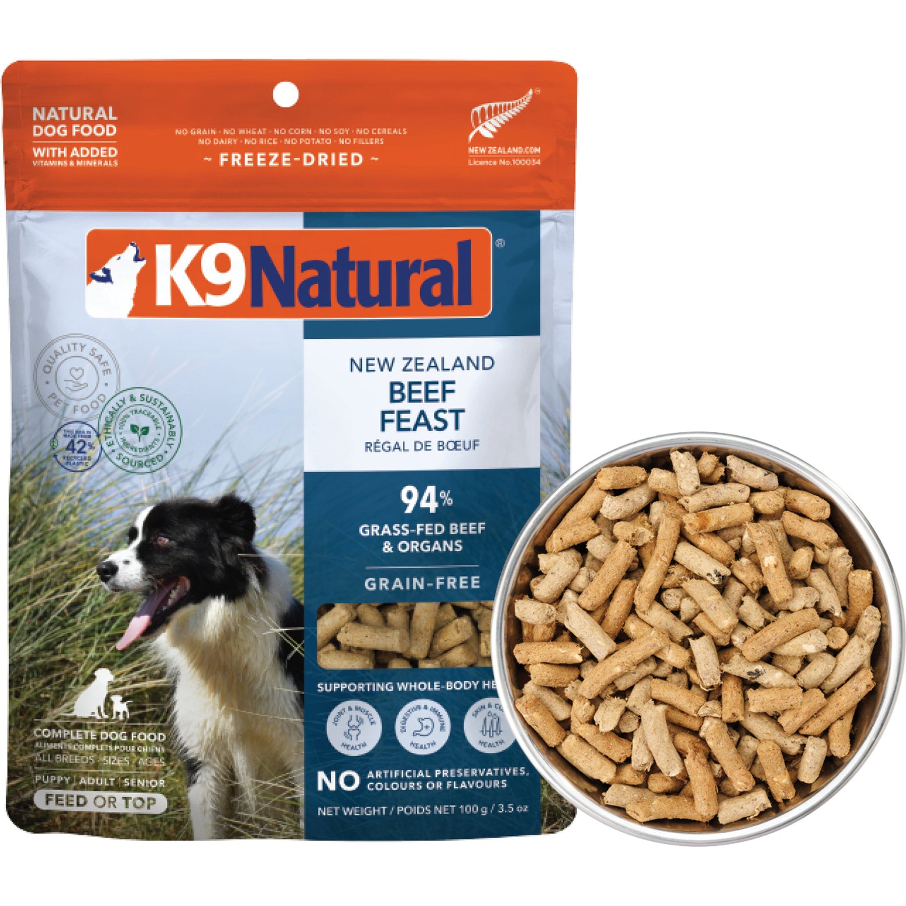 K9 Natural New Zealand Beef Feast Grain-Free Freeze-Dried Dog Food, 3.5-oz bag