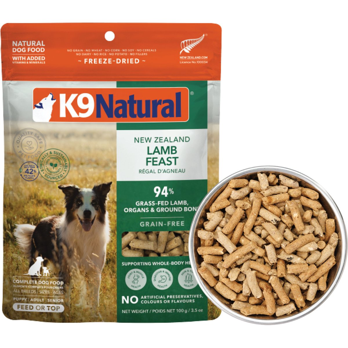 K9 Natural New Zealand Lamb Feast Grain-Free Adult Freeze-Dried Dog Food, 3.5-oz bag