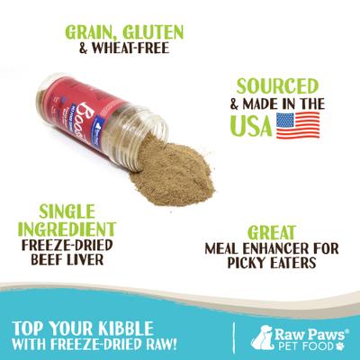 Show full view: Raw Paws Boost Freeze-Dried Beef Liver Food Topper Powder Supplement for Dogs & Cats, 2.8-oz slide 3 of 7