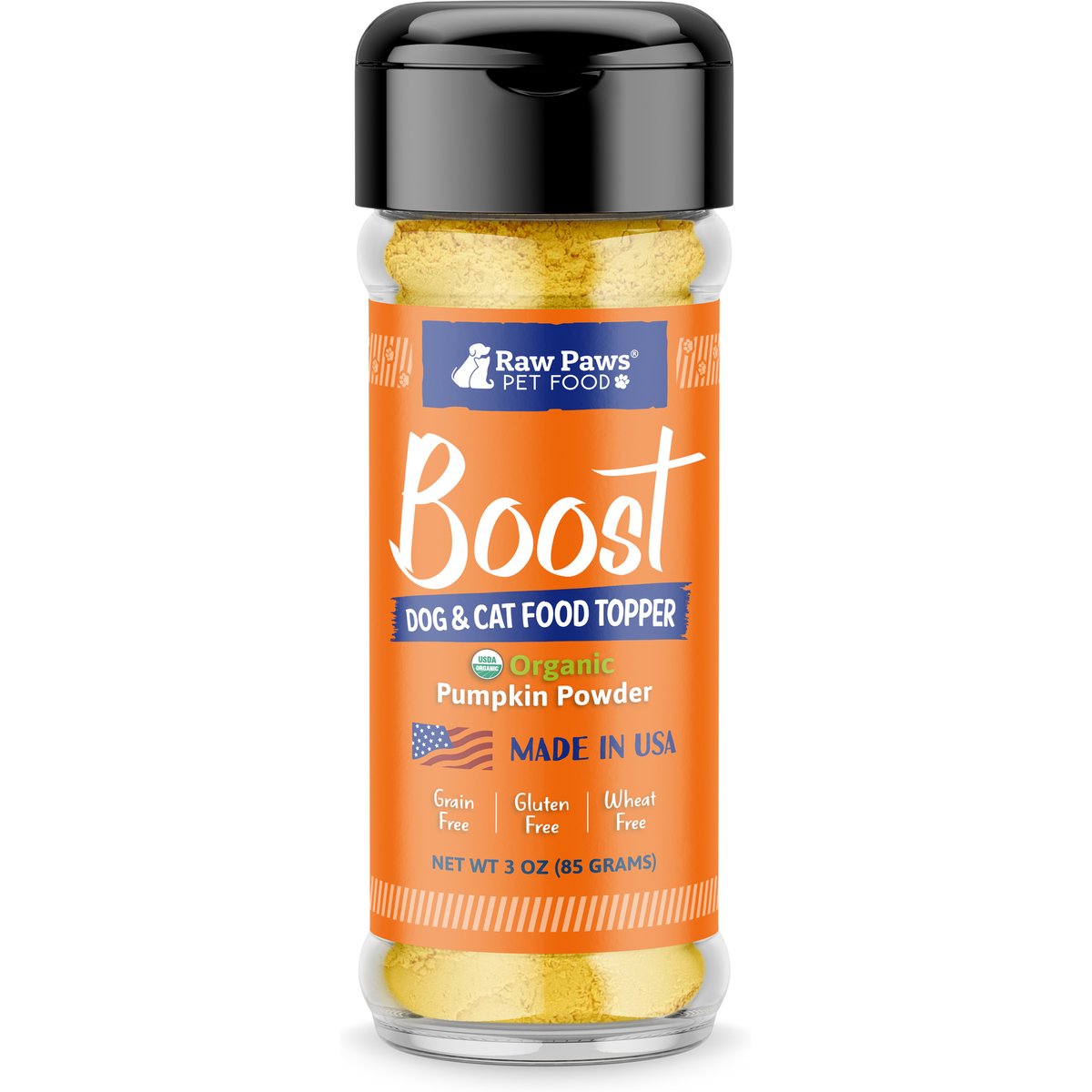 Raw Paws Boost Organic Pumpkin Food Topper Powder Supplement for Dogs & Cats, 3-oz bottle