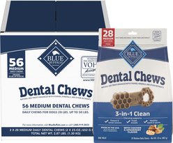 Blue Buffalo Medium Natural Chicken & Spearmint Dental Dog Chews Treats, 56 count