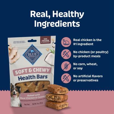 Show full view: Blue Buffalo Soft & Chewy Health Bars Chicken & Coconut Dog Treats, 9-oz bag slide 8 of 10