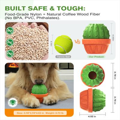 Show full view: KADTC ALl IN ONE 3 in 1 Cactus Fillable Freeze Enrichment Dog Treat Dispenser Chew Toy, Green, Large slide 5 of 8