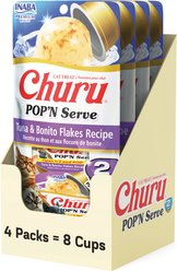 Inaba Churu Pop'n Serve Tuna with Bonito Flakes Grain-Free Lickable Cat Treats, 1.2-oz cup, 8 count