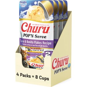 Inaba Churu Pop'n Serve Tuna with Bonito Flakes Grain-Free Lickable Cat Treats, 1.2-oz cup, 8 count