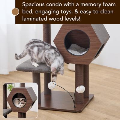 Show full view: Petpals Wagon 2.0 5-Level Mid-Century Modern 37-in Polyester Cat Tree with Hexagon Condo, Recycled Scratchers, Washable Bed & Toy, Brown, Large slide 4 of 8